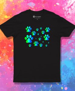 Blue Green Ombre Pawprint Pattern T Shirt