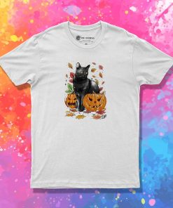 Cat Leaves and Pumpkins T Shirt