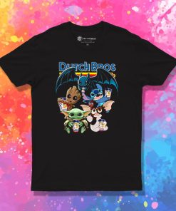 Dutch Bros Coffee Baby Yoda Groot Stitch Toothless and Gizmo T Shirt