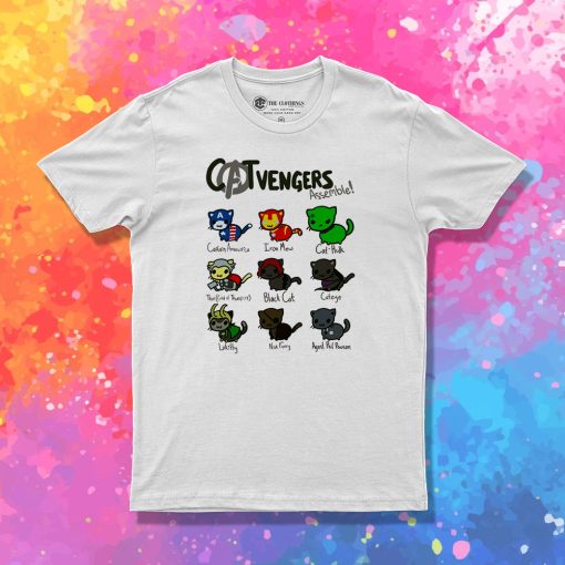 cat vengers assemble hero black T Shirt