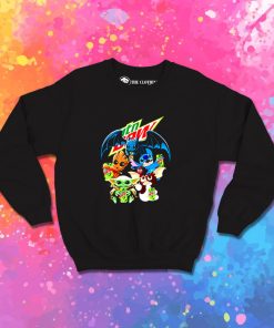 Baby Yoda Groot Stitch Toothless hugging Mtn Dew Sweatshirt