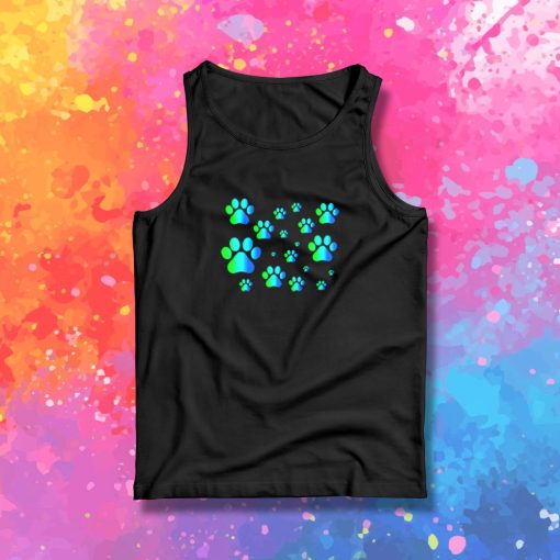 Blue Green Ombre Pawprint Pattern Tank Top