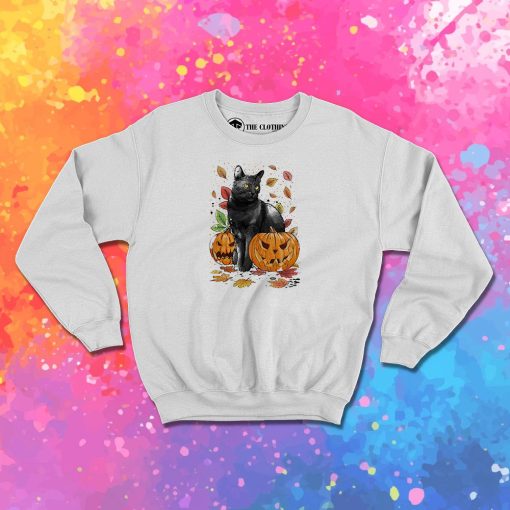 Cat Leaves and Pumpkins Sweatshirt