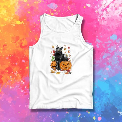 Cat Leaves and Pumpkins Tank Top