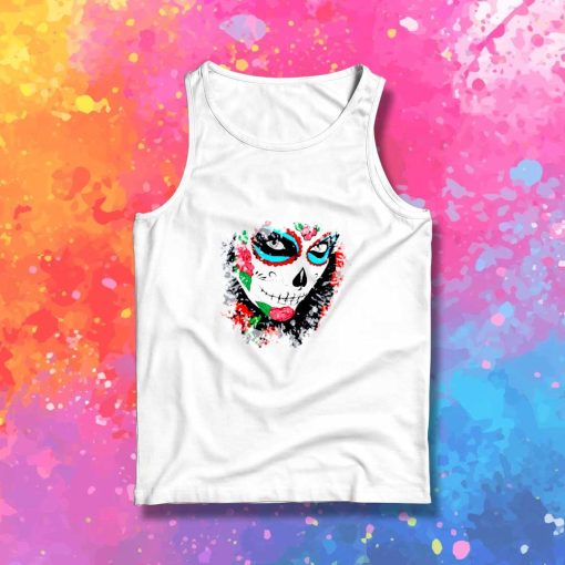 Day Of The Dead Roses Face Tank Top