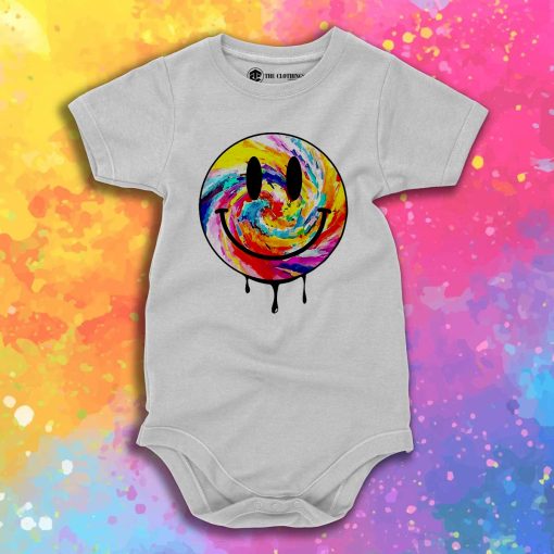 Acid Dripping Smiley Face Tie Dye Baby Onesie