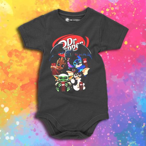 Baby Yoda Groot And Toothless Stitch Gizmo Hugging Dr Pepper Baby Onesie