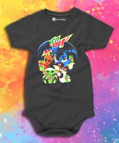 Baby Yoda Groot Stitch Toothless hugging Mtn Dew Baby Onesie