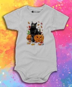 Cat Leaves and Pumpkins Baby Onesie