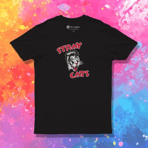 Stray Cats Cat Head Red Letters T Shirt