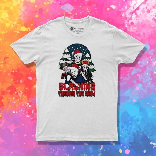 Horror Santa Hat Slashing Through The Snow T Shirt