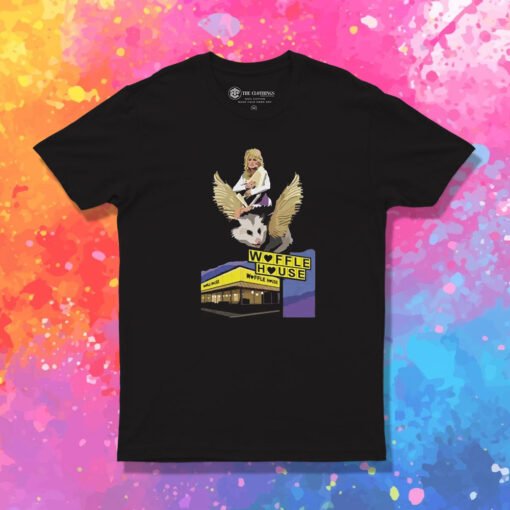 Riding A Winged Possum Over Waffle House Retro T Shirt