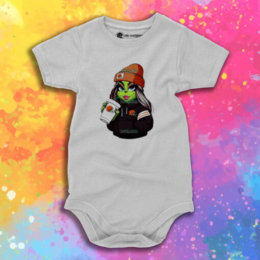 Cleveland Browns Female Grinch Drink Coffee Baby Onesie 1.jpeg