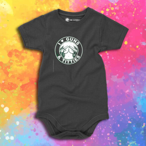 Parody Logo Boobs And Guns Baby Onesie.jpeg