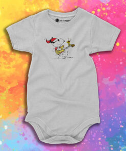 Snoopy And Woodstock Hat Santa Playing The Guitar Merry Christmas Baby Onesie.jpeg